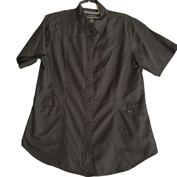 Reel Legends Womens Button Up Blouse Black Size Medium 100% Polyester Pockets - Picture 1 of 12